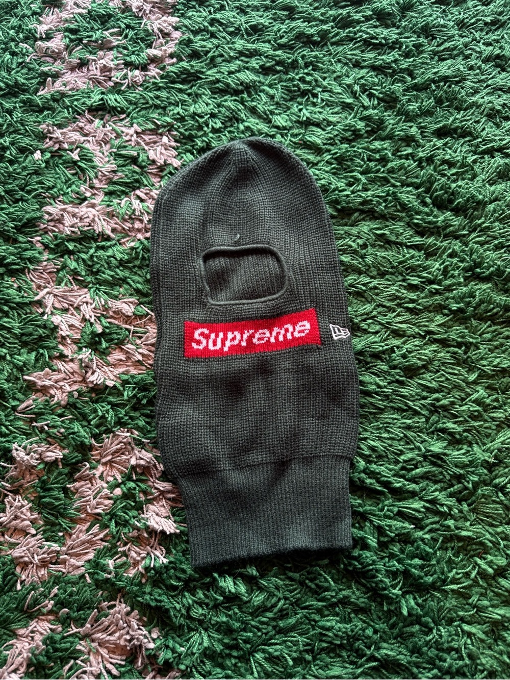 Supreme Olive Green Knit Balaclava with Red Logo